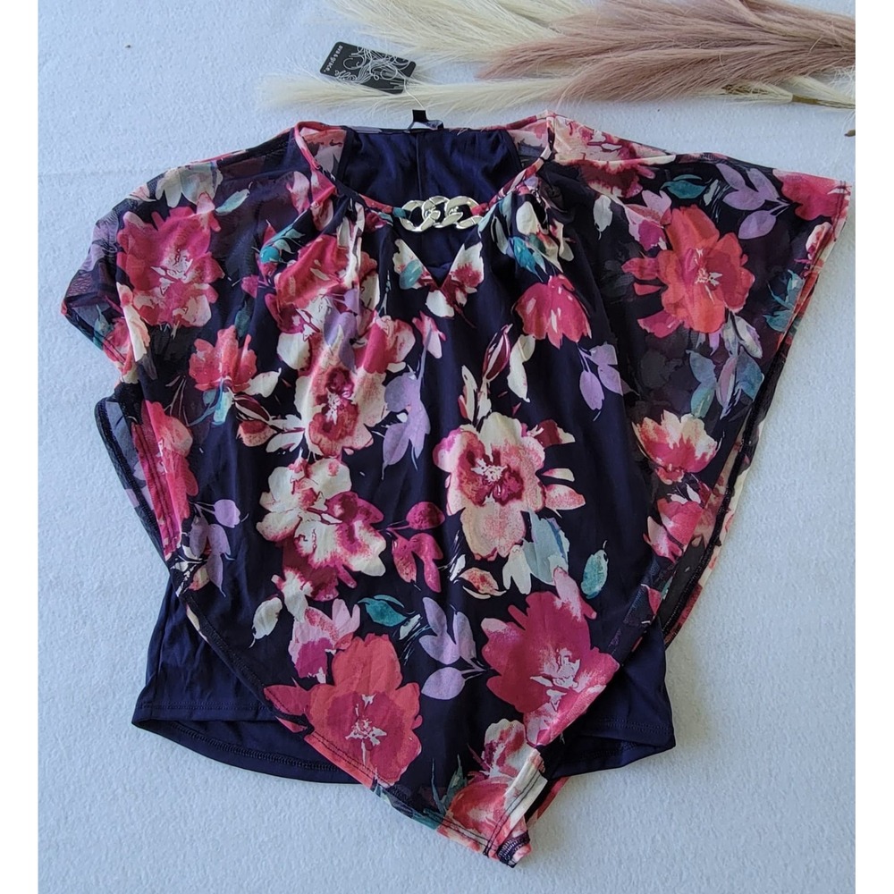 Ava & Grace Multi‎ Color Lined Top, Silver Chain Accent Size S